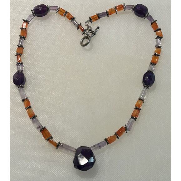 Gemstone Necklace Faceted Amethyst And Garnet Or Tourmaline‎ Toggle Sterling - Picture 6 of 8